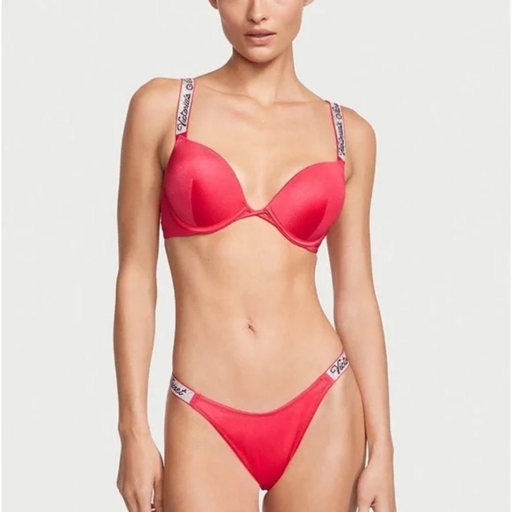 Wild Strawberry Victoria's Secret Swim Shine Strap Bikini Bombshell top add 2 cu
